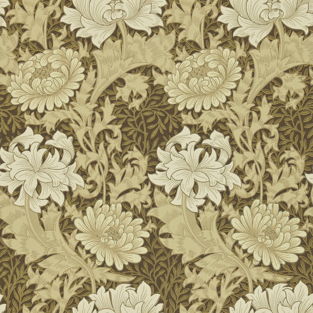 Chrysanthemum Wallpaper 212547 by Morris & Co in Bullrush Brown